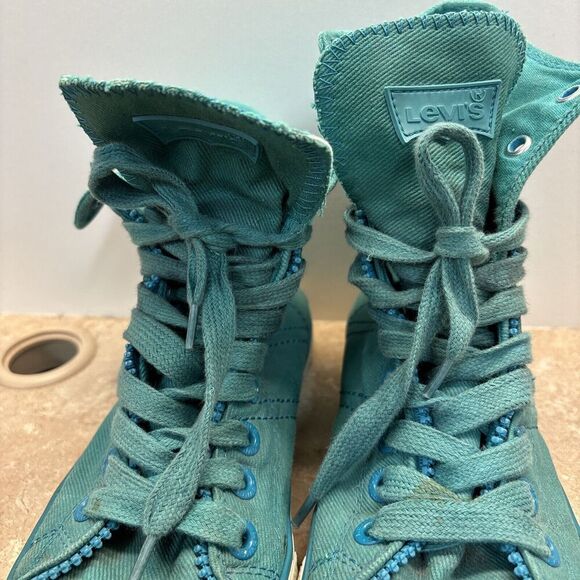 LEVIS SNEAKER HI TOP Green LACE UP Cavas WOMEN 8 Zip 52475103E Rubber - Picture 4 of 11